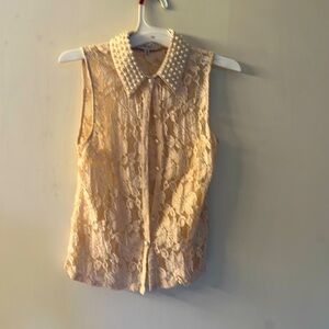 Lace top with pearled buttons